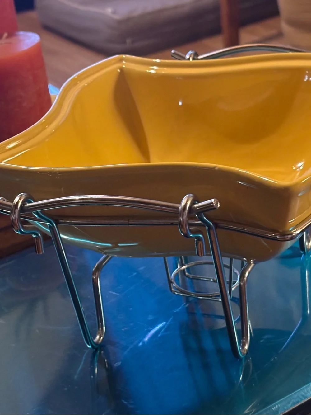 Godinger Yellow Ceramic Covered Casserole with Chrome Stand